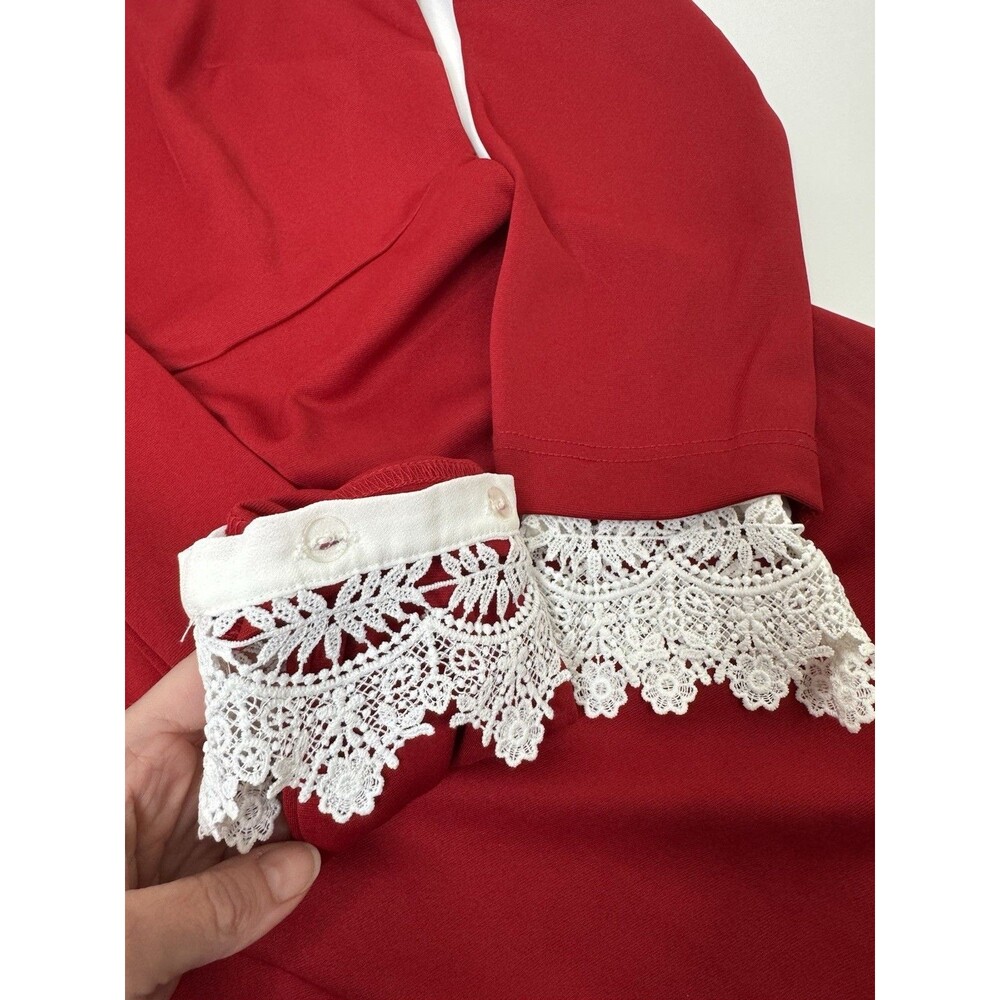 Hell Bunny Ricci Dress Deep Red Lace Collar Pin Up Rockabilly Red Large Goth Bow - Picture 13 of 16